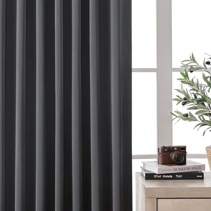 Joydeco 90 Inch Blackout Curtains for Bedroom, Thermal Insulated Black Out Curtains 2 Panels Set, Room Darkening Drapes for Living Room Window Rod Pocket Back Tab (W52 x L90 Inch, Dark Grey)