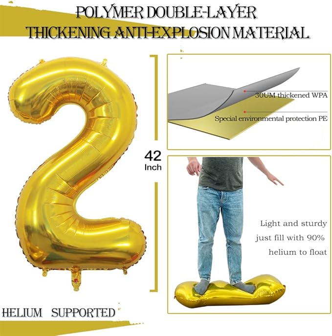 GOER Number 25 Balloons for 25th Birthday Party Decorations,42 Inch Jumbo Foil Helium 52 Balloons for 52nd Birthday Party Decoration (Gold)