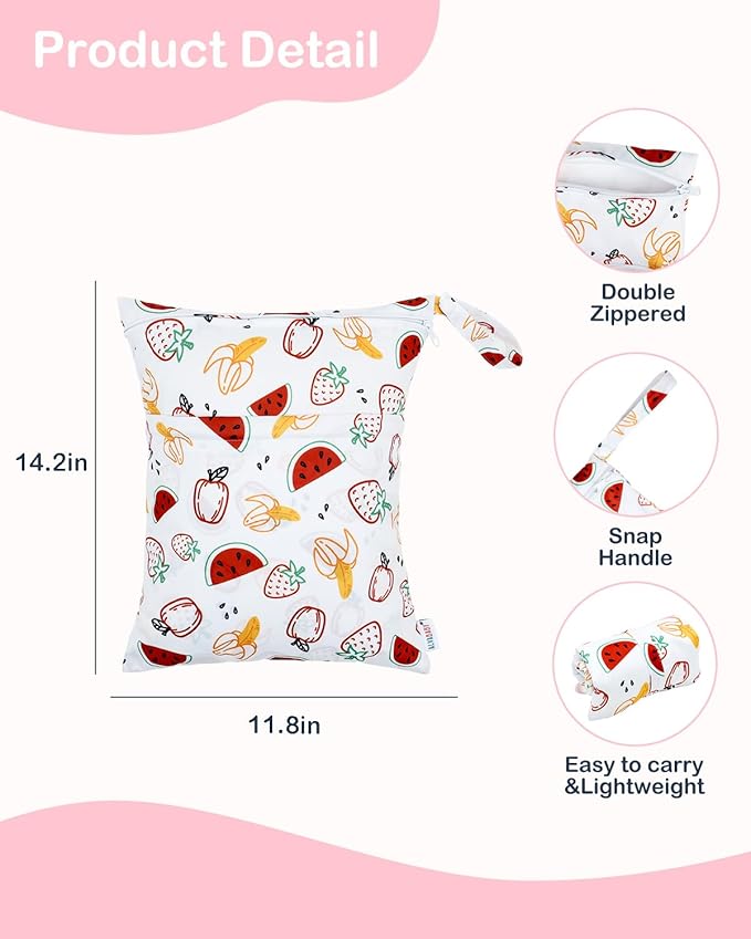 ALVABABY 3 Cloth Diaper Wet Dry Bags Waterproof Reusable with Two Zippered Pockets Travel Beach Pool Daycare Soiled Baby Items Yoga Gym Bag for Swimsuits or Wet Clothes Small Medium Large 3L-ZM27