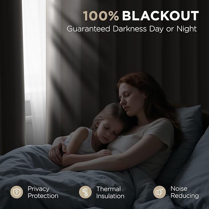 Joydeco 72 Inch Blackout Curtains for Bedroom, Thermal Insulated Black Out Curtains 2 Panels Set, Room Darkening Drapes for Living Room Window Rod Pocket Back Tab (W52 x L72 Inch, Light Beige)