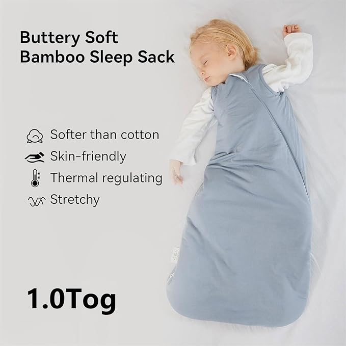 Rayon Made from Bamboo Sleep Sack 0-6 Months 1.0 Tog Ultra Soft Baby Wearable Blanket 0-3 Months Sleeping Sack 3-6 Months for Infant Newborn Babies Unisex Girl Boy 2-Way Zipper Breathable Lightweight