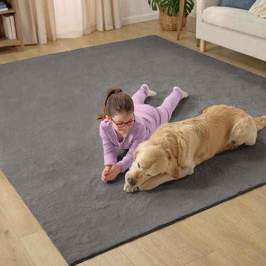 GORILLA GRIP Ultra Soft Washable Area Rug, 8x10, Stain and Slip Resistant Plush Thick Carpet for Bedroom Living Room, No Shed Floor Rugs, Pet Friendly, Dorm Essentials, Kids Nursery Home Decor, Gray