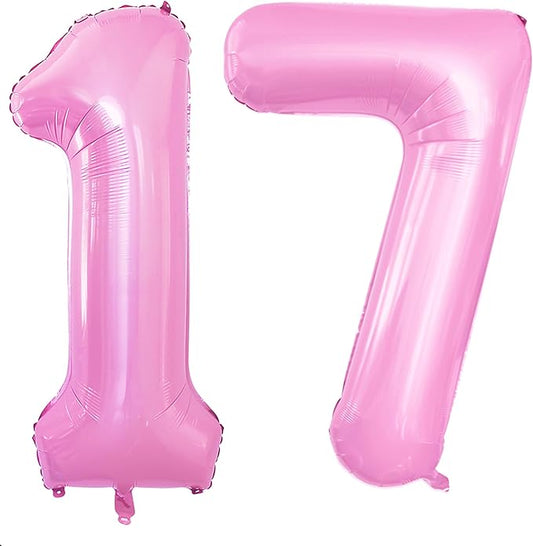GOER Number 17 Balloons for 17th Birthday Sweet 17 Party Decorations,42 Inch Jumbo Foil Helium 71 Balloons for 71st Birthday Party Decoration (Light Pink)