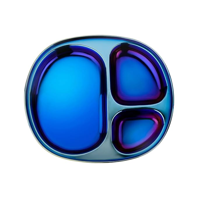 Ahimsa Stainless Steel Kids Plates - Divided Toddler Plates, Pediatrician Designed, Non Toxic Toddler Plate, BPA Free & Dishwasher Safe (Blue Single)