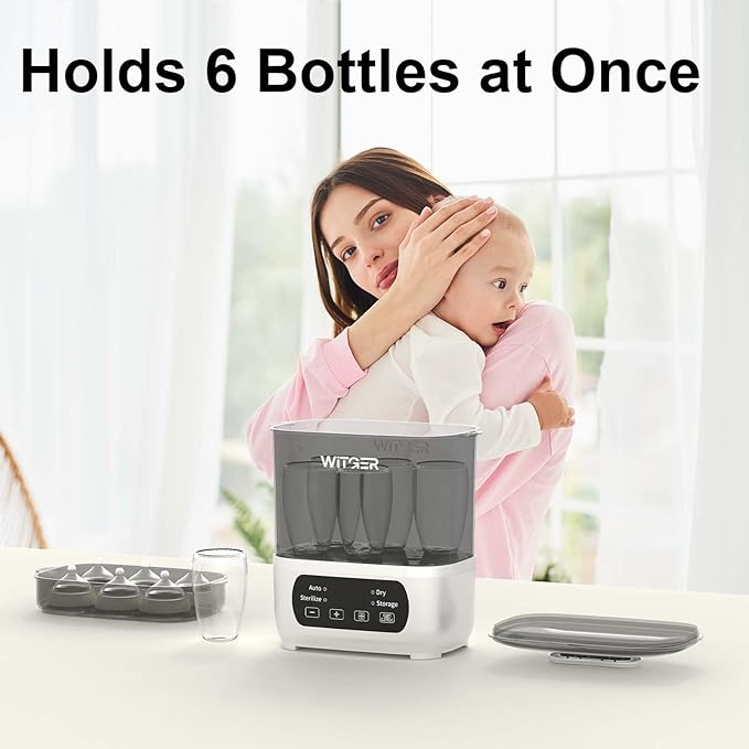 Baby Bottle Sterilizer and Dryer, Electric Steam Sterilizer for Baby Bottles, Pacifiers, and More, with Digital Controls.