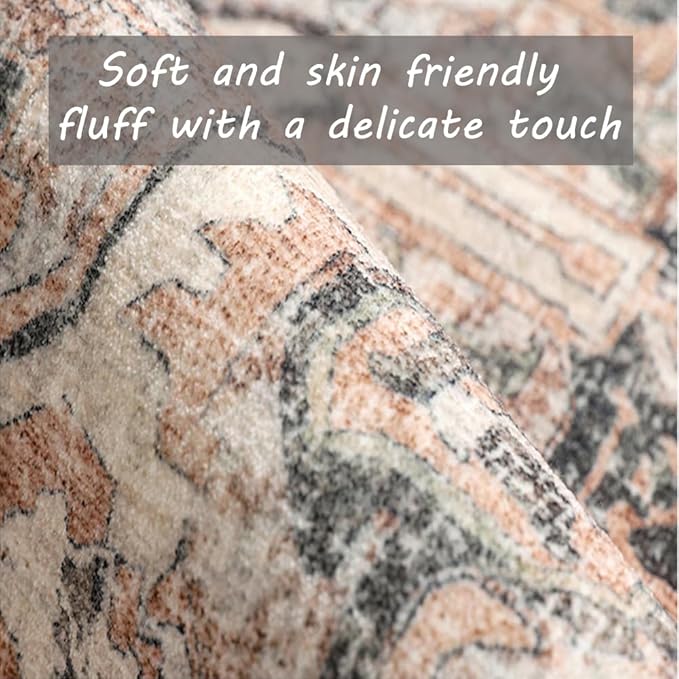 Area Rug 2x3 Washable Rug Door Mat Vintage Distressed Taupe Doormat Indoor Entrance Traditional Thin Floral Print Non Slip Carpet for Kitchen Bathroom Bedroom Living Room