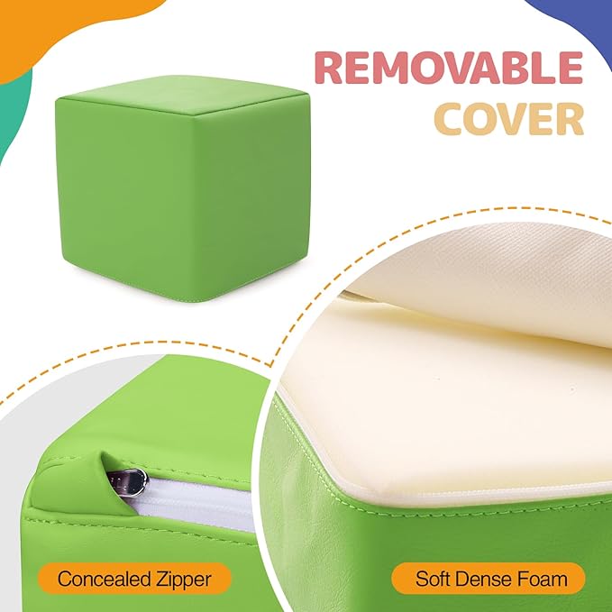 Foam Building Blocks for Kids: 12-Pieces PU Leather Colorful Foam Blocks - Building Toys for Toddler - Giant Stacking Blocks Toys - Soft Indoor Playset for Birthday Gift Preschool Learning (Classic)