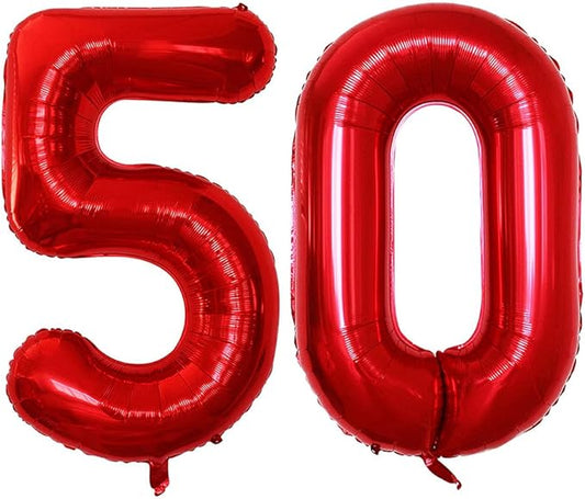 GOER Number 50 Balloons for 50th Birthday Party Decorations,42 Inch Jumbo Foil Helium Balloons for 50th Anniversary (Red)