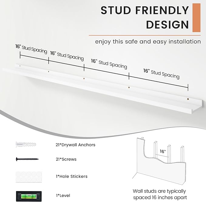 Floating Picture Ledge Shelves for Wall Set of 4, 72 Inch Wall Shelves with Lip Long Large Nursery Book Shelf for Toys Storage Kids Bookshelf Wall Mounted Living Room Bedroom Decor Frames