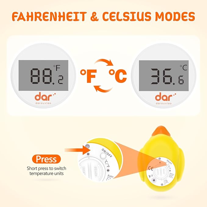 Baby Bath Thermometer, Digital Water Temperature Thermometer with 3 Color Backlit and Temperature Warning, Safety Bath Tube Thermometers Floating Toy for Infant, Toddler