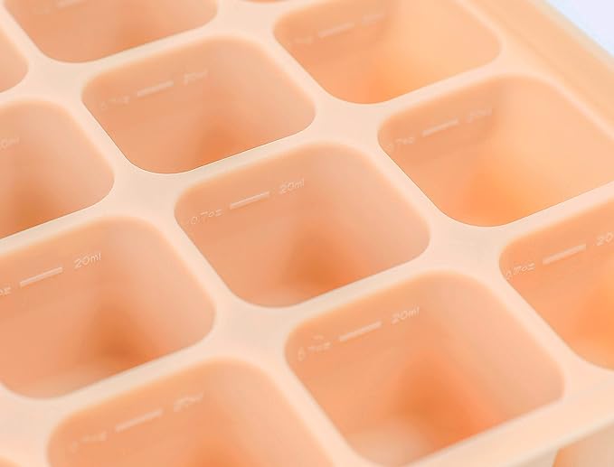 Baby Food Storage Silicone Cubes with Clip-On Lid Freezer Tray Baby Food Soups Purees Ice Easy and Safe Design Made in Korea (20 Sand Beige)