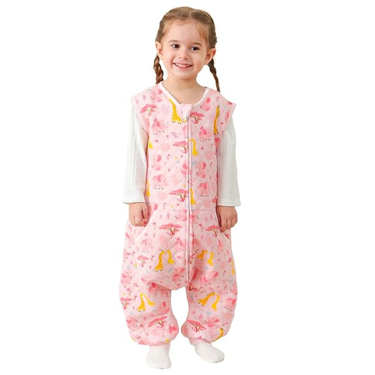 HOMEAL Toddler Sleep Sack, Sleeveless Sleep Sack with Legs 2T-3T, 1.0 TOG Wearable Blanket Baby, Pink