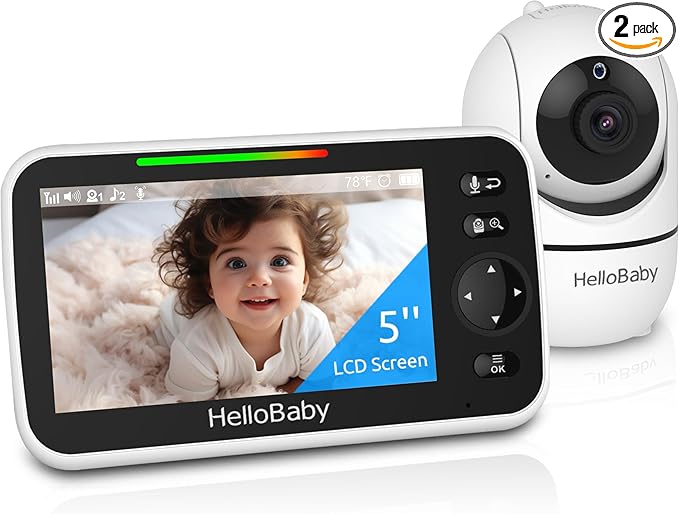 HelloBaby No WiFi Baby Monitor 5" Screen 30-Hour Battery Pan-Tilt-Zoom Video Upgrade with Camera and Audio, Night Vision, VOX, 2-Way Talk, 8 Lullabies and 1000ft Range, HB6550