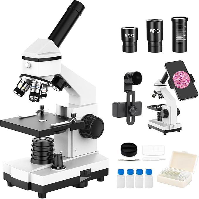 40X-2000X Monocular Microscope for Adults & Kids - Wozel Compound Microscopes for Kids with Dual LED Lights - Professional Biological Microscope with Phone Adapter Slide Set for School Home Education