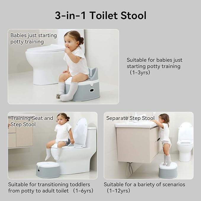 3 in 1 Toddler Potty Training Toilet Seat Potty Seats with Steps Ladder foldable Potty Train Chair Adapter for Toddlers Kids Boys Girls Child Baby Must Haves Step Stool Essentials Portable Stairs