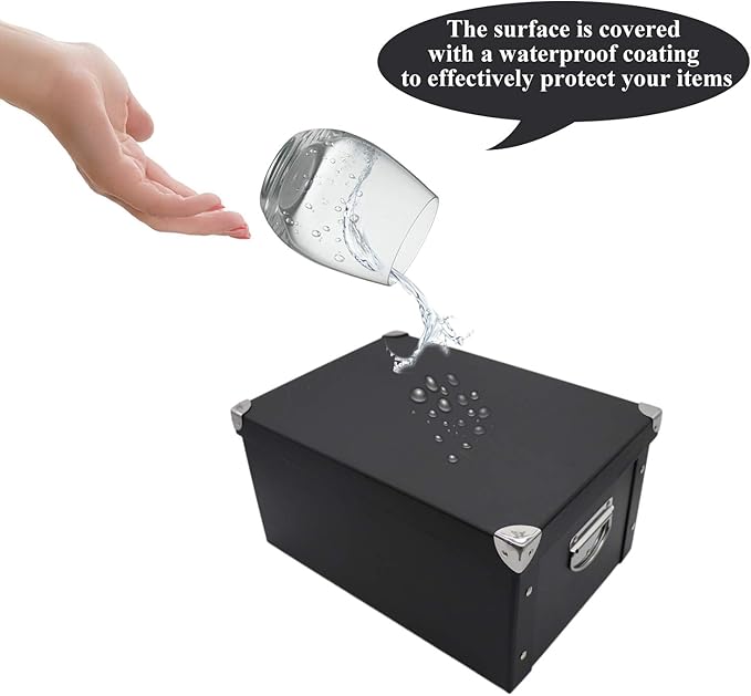 GUOZI Collapsible Storage Box, Decorative Memory Box with Lid & Metal Reinforced Corners, Organizer Gift Box for Keepsake Toy Photos Office Nursery Wardrobe Bookshelf (2Pcs-Black, 35 * 25 * 17.5cm)