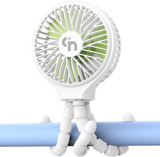 HomeLifairy Portable Stroller Fan, USB or Rechargeable Battery Operated with 3 Speeds and 360°Rotate, Cooling Clip On for Baby Crib Travel Car Seat White