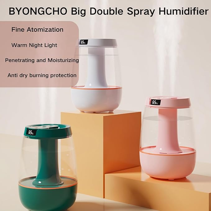 Humidifier for Bedroom, 3L Cool Mist Humidifiers with 25dB Quiet Air Humidifier with Night Light Waterless Auto Shut-Off for Home Baby Office Travel