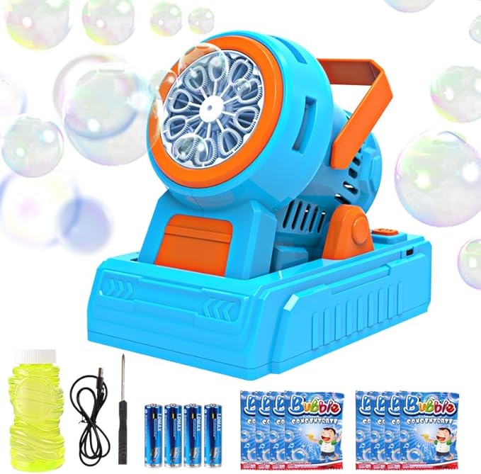 Automatic Bubble Machine 10 Holes Bubble Blower 20000+ Big Bubbles Per Minute Bubbles for Kids Portable Bubble Maker Operated by USB or Batteries for Outdoor Birthday Gifts Wedding Easter Party Favor
