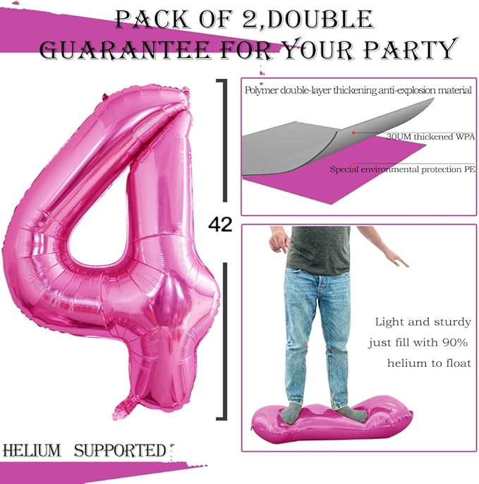 GOER Number 14 Balloons for 14th Birthday Sweet 14 Party Decorations,42 Inch Jumbo Foil Helium 41 Balloons for 41st Birthday Party Decoration (Hot Pink)