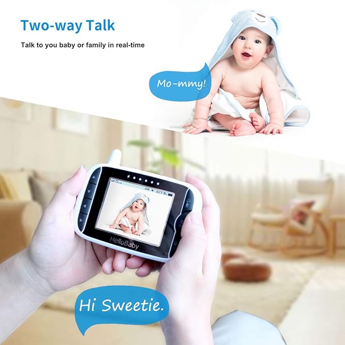 HelloBaby Video Baby Monitor with 2 Cameras and Audio. Baby Monitor with Remote Pan/Tilt/Zoom, VOX Mode, Night Vision, 2-Way Talk, 8 Lullabies