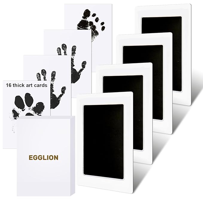 4-Pack Inkless Baby Hand and Footprint Kit with Mess-Free Ink Pad – Baby Safe Ink Pad for Hand, Foot & Paw Prints – Newborn Footprint & Paw Print Kit for Dogs and Cats – 16 Cards(Jet Black, L)