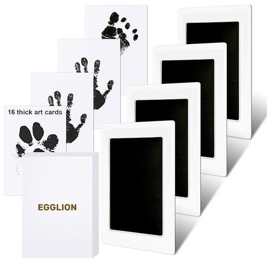 4-Pack Inkless Baby Hand and Footprint Kit with Mess-Free Ink Pad – Baby Safe Ink Pad for Hand, Foot & Paw Prints – Newborn Footprint & Paw Print Kit for Dogs and Cats – 16 Cards(Jet Black, L)