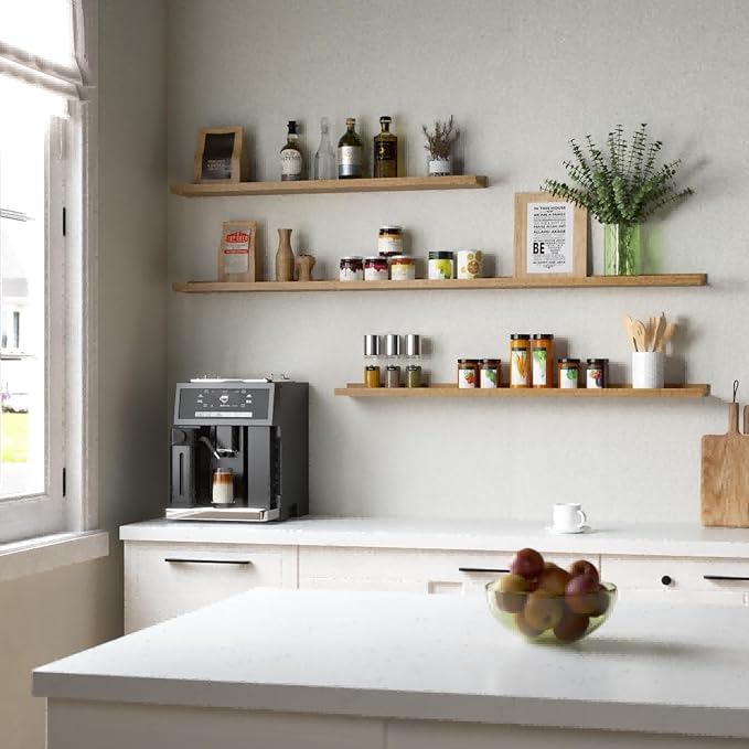 Floating Shelves Wall Mounted Set of 2, Modern Wall Shelves for Storage with Lip, Display Picture Ledge Shelf for Wall Decor Bedroom Living Room Bathroom Kitchen - Oak