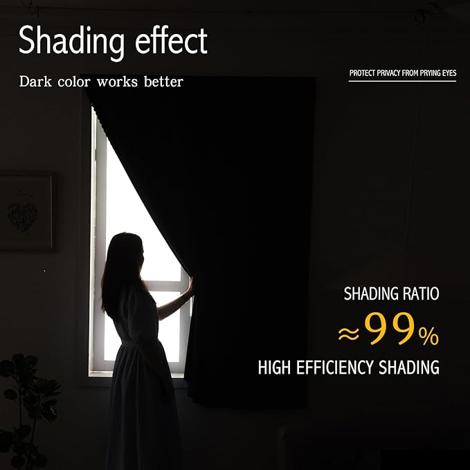 Adhesive Blackout Curtains- Self Stick Shades Window Blinds Curtains No Rod Needed Easy to Hang Curtains, Use for Bedroom, Living Room, Dining Room, Kitchen, Home Office, 47"W X 71"L, Black, 1 Panel