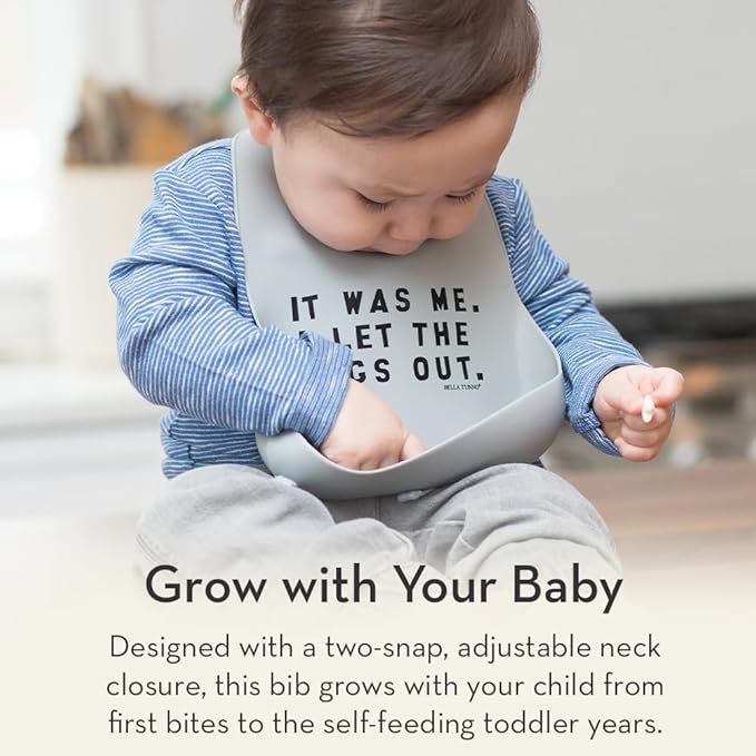 Baby Bib for Eating by Bella Tunno, Waterproof Silicone Bib with Large Food Catcher, Adjustable Fit for Babies 4-12 months & Toddlers 1-3 Years, Boys & Girls, Feast Mode