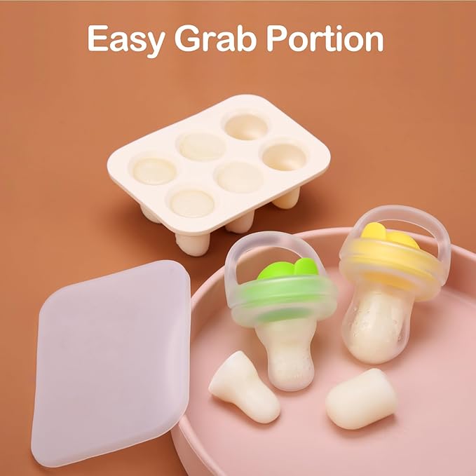 Baby Food Freezer Tray with Lid 2 Pack, Silicone Breastmilk Popsicle Mold, Baby Food Storage Container, Ice Cube Maker for Homemade Baby Meals (Carnation)