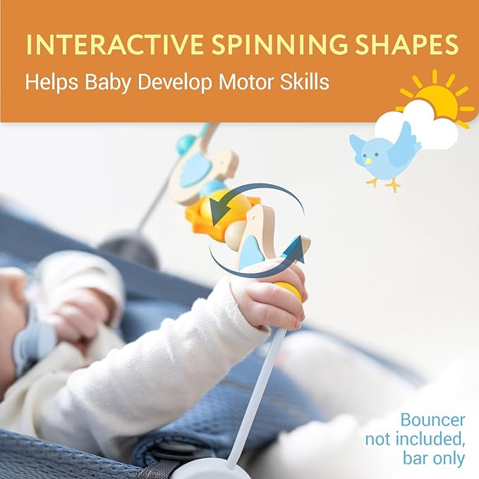 IMPRESA Wooden Baby Arch Toy Attachment Compatible with Baby Bjorn Bouncer, Bird Design to Stimulate Motor Skills, Durable Wooden Toy Bar, Easy to Use Bouncer Accessories