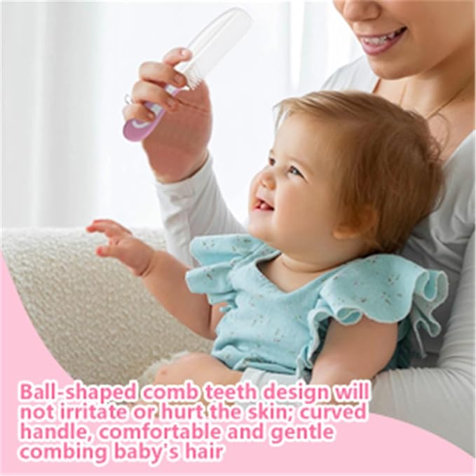 Baby Hair Brush and Comb Sets, New Born Baby Hair Brushes, Perfect Baby Registry Gift for Newborns(Pink)