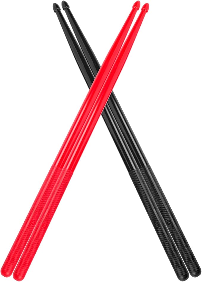 5A Nylon Drumsticks for Kids Adults: Light Durable Drum Sticks Black Red with Anti-Slip Handles for Electronic Drums Exercise Percussion Accessories (2 Pairs)