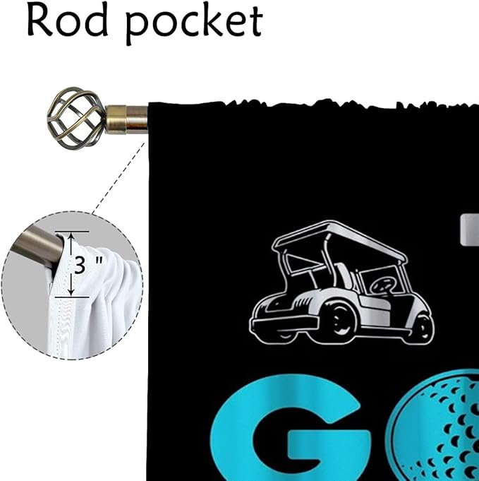 Golf Blackout Curtains for Boy Girl Room Darkening Decor,Sports Themed Golfers and Cars Bedroom Living Room Home Rod Pocket Thermal Insulated Window Curtain/Drapes Panel,42x63 Inch…