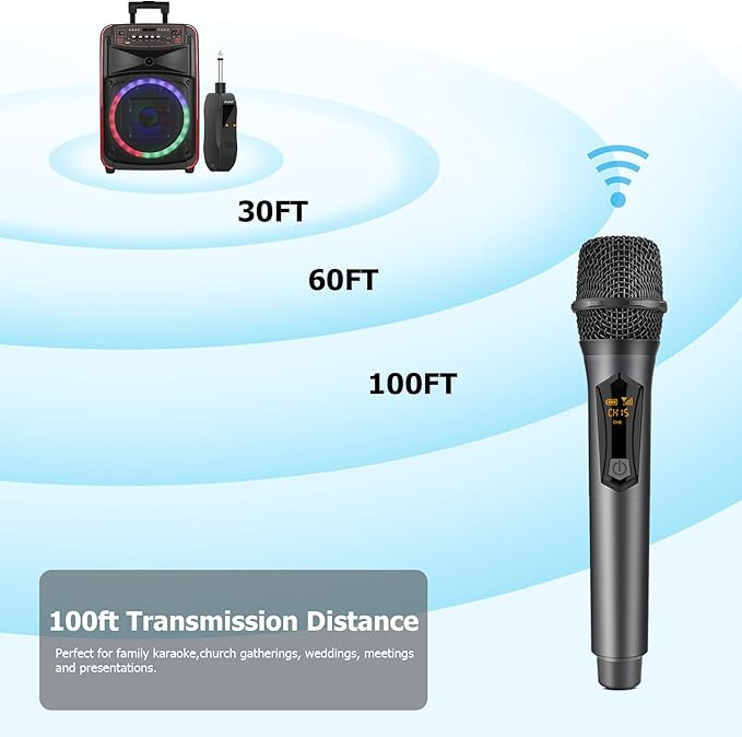 Aveek Wireless Microphone for Karaoke, 2.4GHz Rechargeable Karaoke Microphone(Work 10hs), for Speaker, Karaoke Machine,Church, Speech, Wedding, Party Singing, Grey,1 Pack