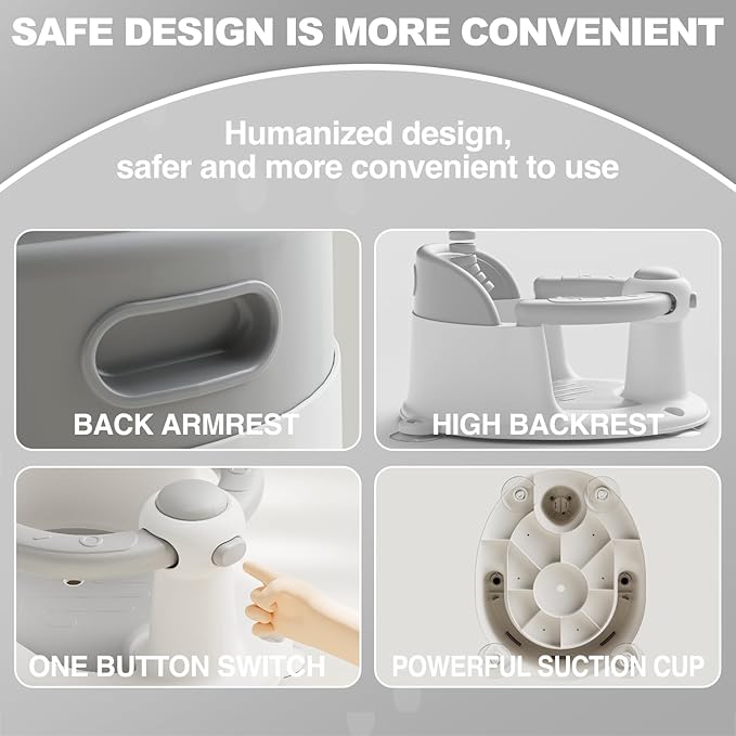 Baby Bath Seat for Babies 6 Months & up, Non-Slip Toddler Bath Seat for Baby & Newborn, Sit Up Bath Seat for Baby,Grey
