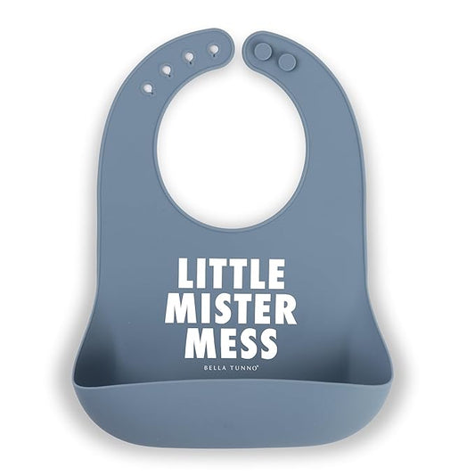 Baby Bib for Eating by Bella Tunno, Waterproof Silicone Bib with Large Food Catcher, Adjustable Fit for Babies 4-12 months & Toddlers 1-3 Years, Boys & Girls, Little Mister Mess