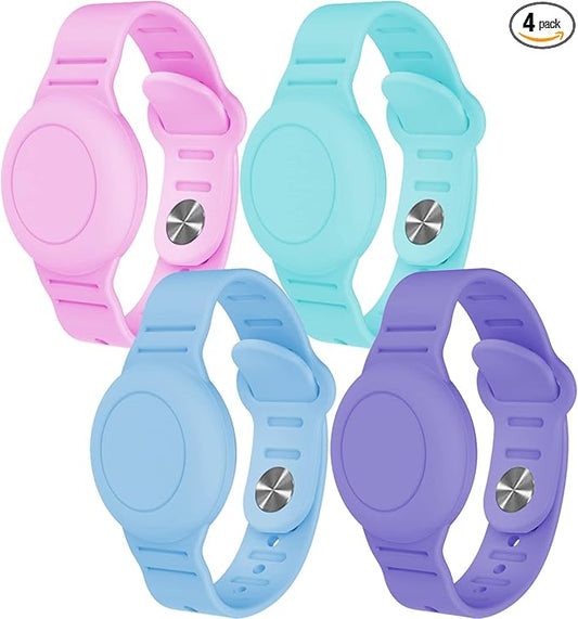 4 Pack Waterproof Bracelet for AirTag Kids, Hidden Silicone Wristband for AirTag, GPS Tracker Case for Air Tag Holder Strap Band for Child Toddler, Secure Anti-Loss Protection