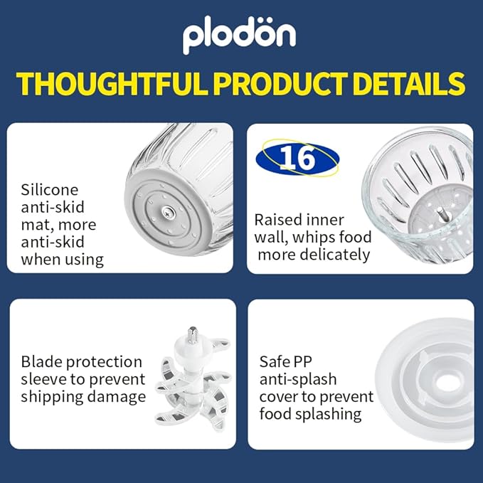 Baby Food Maker Mini Cute and Small Food Processor Puree Blender Grinder Chopper 300ml Cup Glass Bowl with 8 Blade Electric (Spaceman-Blue)