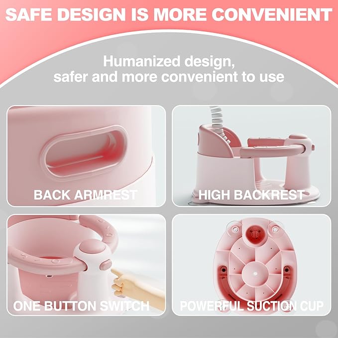 Baby Bath Seat, Bath Seat for Baby 6 Month & up, Baby Bath tub Seat with Suction Cups, Non-Slip, Detachable, Pink