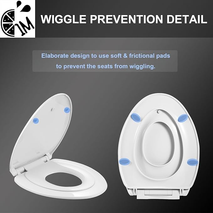 Elongated Toilet Seat with Toddler Seat Built In, Slow Close for Both Child & Adult Seats, Potty Training Seat, No Wiggle and Easy to Install, Detachable Toddler Seat for Longterm Usage, White