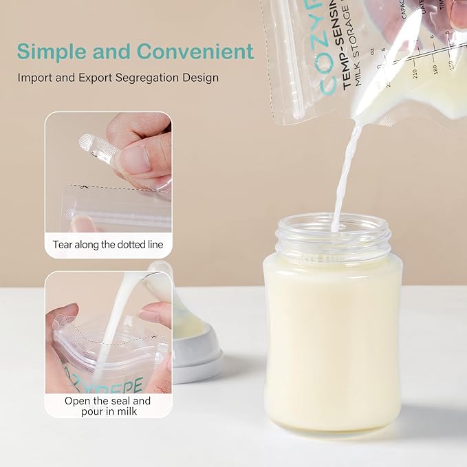200 Pcs Breastmilk Storage Bags, 8oz Breast Milk Storing Bag with Pour Spout, Temperature-Sensing Color Change Milk Bag for Convenient Breastfeeding, No Leak Presterilized for Freezer