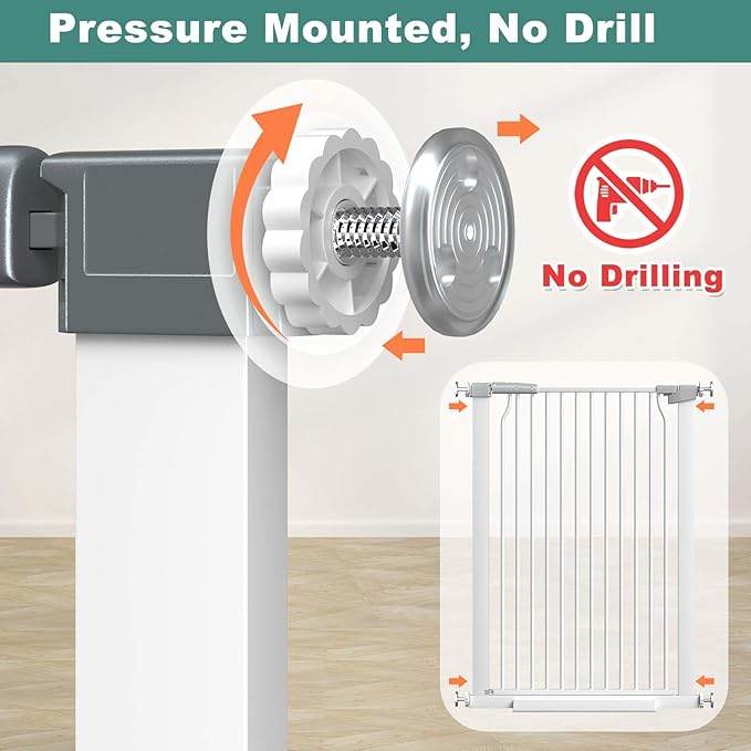 40.5" Extra Tall Baby Gate for Stairs No Drill, 32.6"-40.5" Extra Wide Dog Gate Indoor, Pressure Mounted Metal Safety Child Gate, Cat Puppy Pet Gate for House Doorways Walk Thru, White