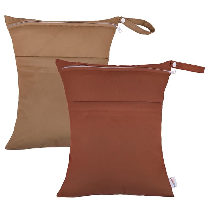 ALVABABY 2pcs Cloth Diaper Wet Dry Bags Waterproof Reusable with Two Zippered Pockets Travel Beach Pool Daycare Soiled Baby Items Yoga Gym Bag for Swimsuits or Wet Clothes 2LM06