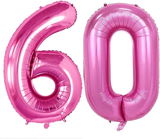 GOER Number 60 Balloons for 60th Birthday Party Decorations,42 Inch Jumbo Foil Helium Balloons for 60th Anniversary (Hot Pink)