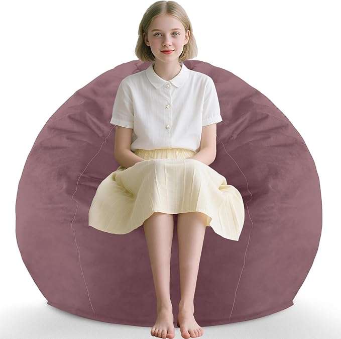 2FT Bean Bag Chair, Comfy Bean Bag Chairs with Memory Foam Filled, Fluffy Beanbag Sofa with Dutch Velvet Cover,Teardrop BeanBag Chairs for Living Room, Playroom - Dusty Pink
