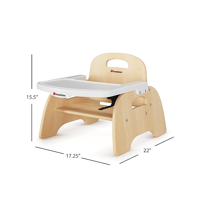 Foundations Easy Serve 5" Wood Feeding Chair for Toddlers, Adjustable Harness, Removable Dishwasher Safe Tray, “No Tip” Base, Baltic Birch Plywood