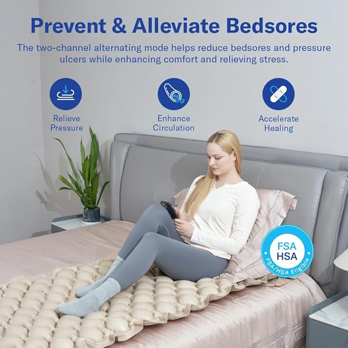 Alcedo Alternating Air Pressure Mattress Pad for Bed Sore and Ulcer Prevention, Hospital & Home Use Medical Mattress Topper for Bedridden Patient, Adjustable Ultra Quiet Pump and Waterproof Cushion