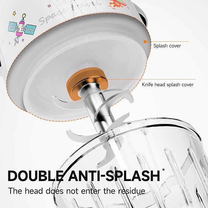 Baby Food Maker Mini Cute and Small Food Processor Puree Blender Grinder Chopper 1.2 Cup Glass Bowl with 6 Blade Electric (Spaceman-White)